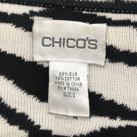 Chicos Size 2 Large Silk Cotton Button Knit Cardigan Jacket Black White Zebra - Picture 9 of 9
